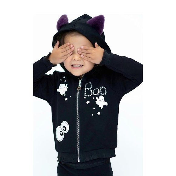 Kids Boo Halloween Faux Fur Ears Hoodie NEW WITH TAGS - Picture 2 of 4